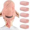 HOMEXCEL 5 Pack Large Microfiber Hair Towel Wrap for Women, Pink- 40 x 20 inches Super Soft, Fast Drying Turbans for Long, Thick, Curly Hair - Anti Frizz Wrap with Elastic Strap
