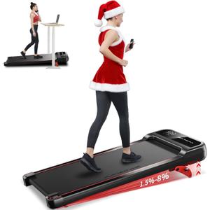 RHYTHM FUN Walking Pad Treadmill with Incline, Under Desk for Home and Office, 300 Lbs Portable with Remote Control, Compact in LED Display