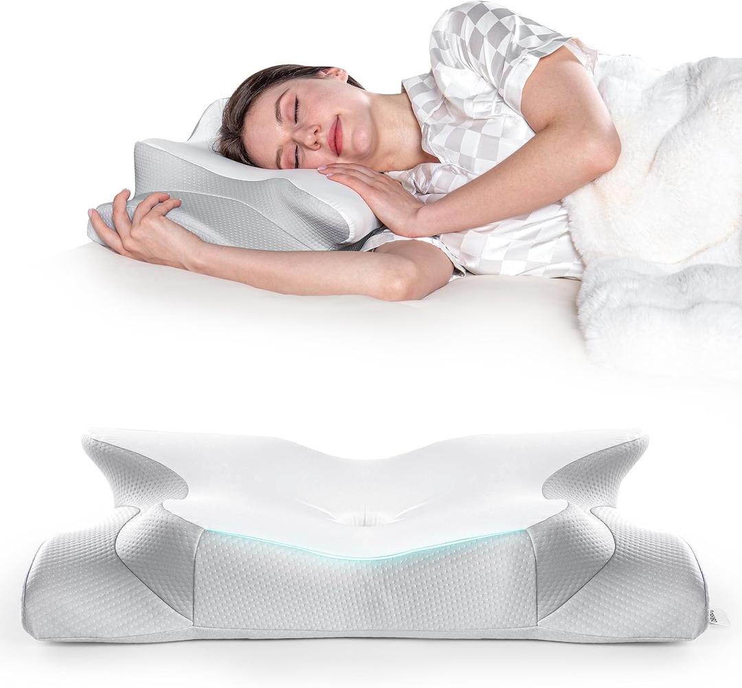 Ergonomic Cervical Neck Pillow for Pain Relief  Adjustable Contour Memory Foam | Shoulder & Neck Support Pillow | Side Back Stomach Sleepers | Cooling Odorless Breathable Pillowcase