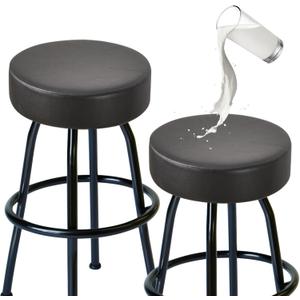 FUANGUI Bar Stool Covers Round Set of 2, Waterproof PU Bar Stool Seat Covers,Bar Stool Chair Covers Washable Stool Cushion Slipcover for 16-18 Inch - Black