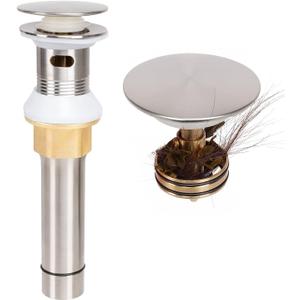 NearMoon Bathroom Sink Drain with Overflow, 304 Stainless Steel Pop up Drain with Detachable Strainer Basket, Anti-Clogging Hair Catcher Assembly Stopper Vessel Sink (Brushed Nickel)