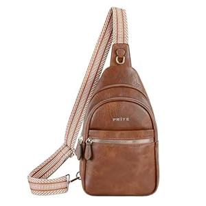 Prite Sling Bag for Women Leather Crossbody Bags Fanny Pack Chest Bag Travel Purse(Brown)