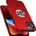 PELEPUES Shockproof Case for iPhone 14 6.1 inch, [Embedded Finger Ring] Military Grade Phone Case Cover with Reinforced Metal Stand Kickstand [Support Magnetic Car Holder] for iPhone 14, Red