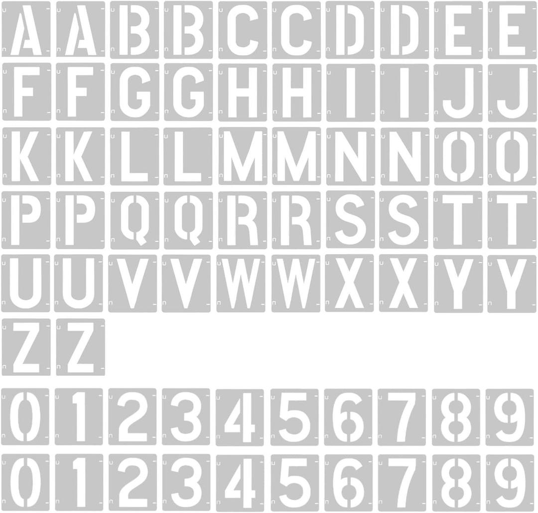 2 Pack  1 Inch Letter Stencils Set, 72 Reusable Stencils for Painting On Wood, Metal, Walls, Fabric, Rocks with Interlocking, Perfect for Banners, Sign Making & DIY Art (1 inch)