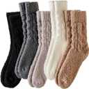WEVIAS Womens Fuzzy Socks Slipper Fluffy Comfy Cozy Winter Soft Warm Fleece Cabin Plush Sleep Socks (Black/ White/ Grey/ Khaki/ Pink)