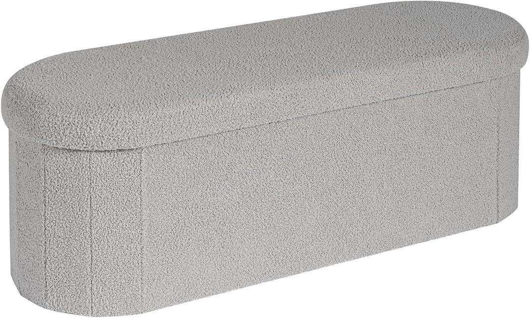 B FSOBEIIALEO Ottoman with Storage for Living Room, Sherpa Folding Storage Ottoman Foot Rest, 43.3 Inches Collapsible Bedroom Bench Grey (43.3"*15"*15")