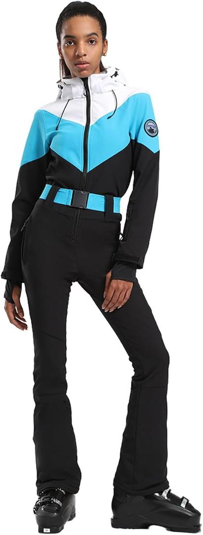 GSOU SNOW Ski Suit Women Snowsuit Slim One Piece Jumpsuit Snow Jackets Waterproof Winter Windproof Outdoor Sports Warm, Black X-Small