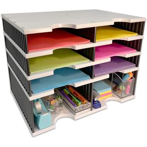 Ultimate Office Desk Letter Tray Organizer with Riser Storage Base 6 Compartment Unit