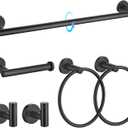 TQKAG Matte Black Bathroom Hardware Set 6-Piece Bathroom Accessory Set 23.6 Inch Round Stainless Steel Towel Bar Set Wall Mounted