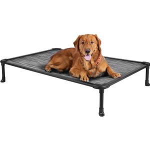 Veehoo Chew Proof Elevated Dog Bed - Cooling Raised Pet Cot - Rustless Aluminum Frame and Durable Textilene Mesh, Unique Designed No-Slip Feet for Indoor or Outdoor Use, Black Silver, X Large (49.0"L x 33.0"W x 9.0"Th)