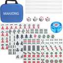 Mini Mahjong Set,American Mahjong Game Set,Complete Mahjong Tile Set with 144 White Tiles (0.9’’),4 Tile rulers,4 dice,1 Bag,1 Instruction Manuals,Perfect Mahjong Game Gift for Enthusiasts