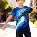 Funnycokid Boys Girls Shirts Graphic T-Shirt Neon Clothes Kids Novelty Youth Short Sleeve Animal Print Tees 4-16 Years (Blue)