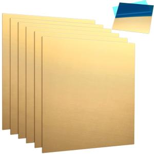 6 Pieces Brass Sheet 6 x 6 Inches 20 Gauge 0.8mm Thickness Brass Plates Double Sided Film Attached Metal Shims Thin Metal Sheets for Crafts DIY Decoration Hobbies