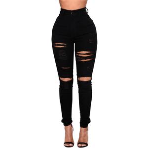 Ripped Skinny Jeans for Women High Waisted Stretch Slim Fit Distressed Butt Lifting Denim Jeans Pants (Large, Black)
