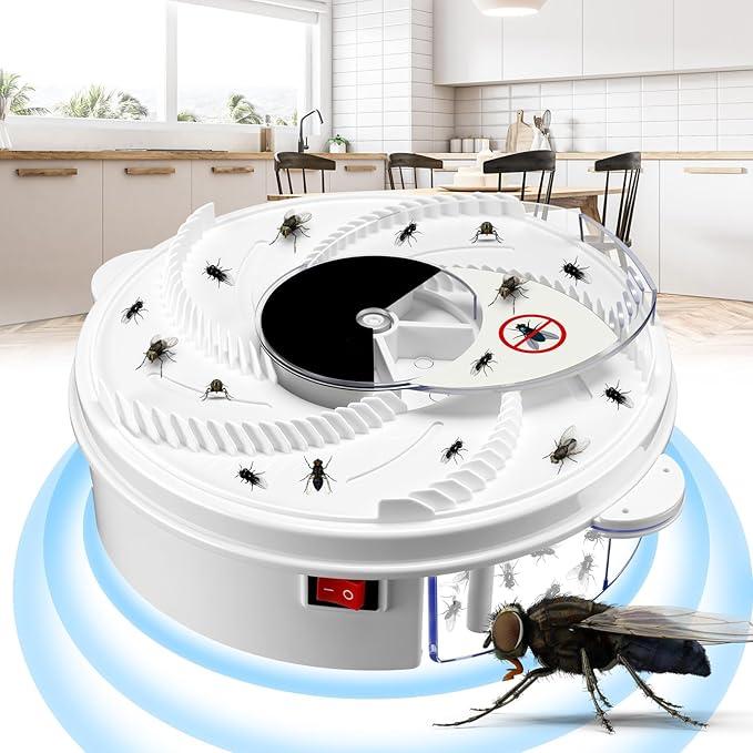 Qualirey Electric Fly Trap Fly Catcher Pest Device Gnat Flying Insect Trap Automatic Indoor Pest Traps Reject Control Catcher Repellents Tools for Patios Ranch (White,USB)
