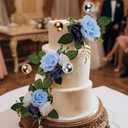 Flower Wedding Toppers for Cakes - 23 Pcs Rustic Blue Flowers Toppers with Pearls for Bridal Shower Engagement Cake Decor, Flowers for Anniversary Birthday Cake Decorating
