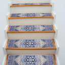 No Slip Stair Treads for Wooden Steps Indoor,Boho Carpet Stair Stread 15 Pack, 30x8 Stair Treads for Wooden Steps, Safe for Kids, Pets, and Elderly (Boho Blue)