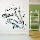 Design With Vinyl Music Wall Decal Earphones with Geometric Pattern on White Background Removable - Size: 27 in x 30 in