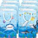 WERNNSAI 16Pcs Shark Party Favor Bags - Blue Shark Birthday Party Gift Bags for Kids Boys Under The Sea Birthday Decorations Shark Goodie Bags with Handle for Baby Shower Summer Sea Party Supplies