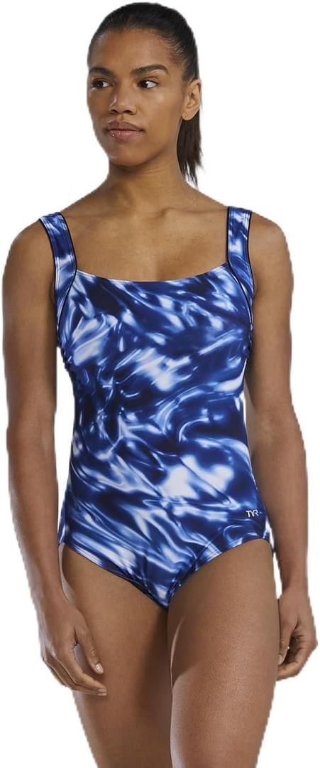 TYR Women's Durafast Elite Square Neck Controlfit Swimsuit (10, Met Blue)