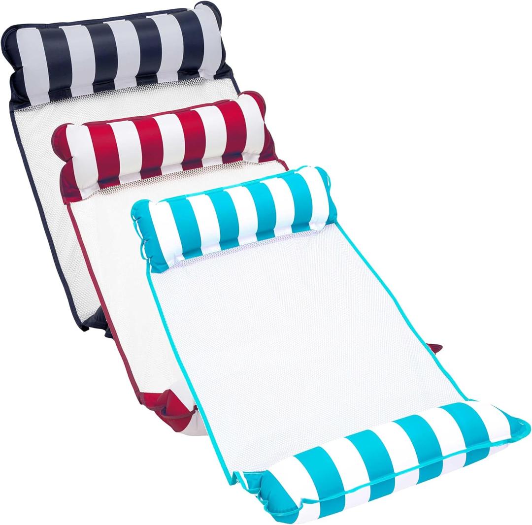 Aqua 4-in-1 Monterey Hammock Pool Float & Water Hammocks, 1-2-3-4 Multipacks  Multiple Colors/Styles  for Adults and Kids Floating (Light Blue, Navy & Burgundy/White (3 Pack))