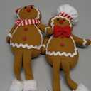 BALONAR 15Inch Large Size Christmas Plush Gingerbread Man Boy Girl Figures with Chef Hat Bowknot Christmas Ornament Home Decorations Doll Soft Door Window Table Tree Holiday Xmas Season Decor
