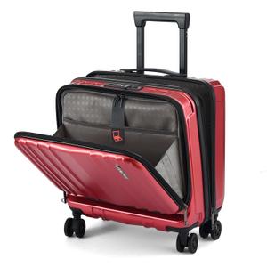 TydeCkare 16" Carry on Luggage with 2 Laptop Compartments, Lightweight Hardshell ABS+PC Suitcase with Dual Control TSA Lock, with YKK Zipper, 4 Spinner Silent Wheels, for Business Travel, Wine Red
