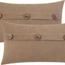 HWY 50 Taupe Chenille Throw Pillow Covers 12x20 Inch with Triple Buttons, Soft Farmhouse Accent Decorative Cushion Cases for Couch Sofa Living Room Pack of 2 Rectangle
