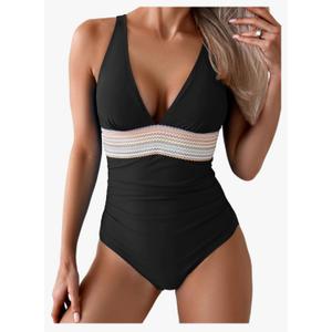 One Piece Swimsuit for Women Tummy Control V Neck Ruched Bathing Suit Swimwear, Size S