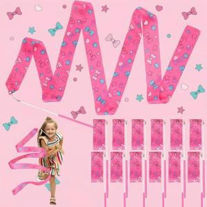 12 Pcs Kawaii Party Favors Ribbon Dancing Wands Pink Bow Tie Flower Gymnastics Ribbons Sticks Dance Streamers Dance Twirling Sticks for Girls Birthday Party Supplies Goody Bag Stuffers Gifts