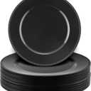 Didaey 24 Pack Metallic Charger Plates 13inch Round Elegant Serving Plates Plastic Disposable Chargers Bulk Dinnerware Set for Dinner Wedding Party Events Catering Decoration(Black,Beaded Rim)