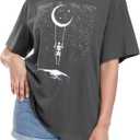 Womens Oversized Tshirt Graphic Tees Crew Neck Summer Short Sleeve Loose Fit Tops (A-Starry Night Grey, M)
