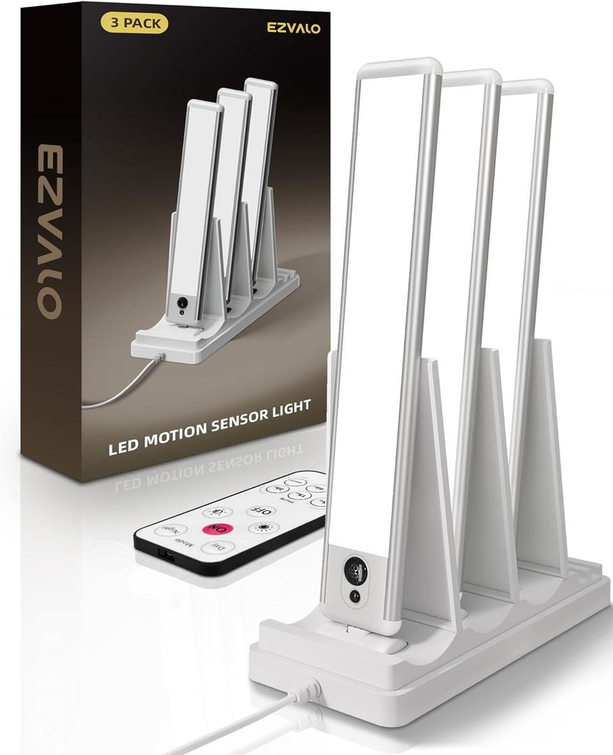 EZVALO Under Cabinet Lighting with Charging Station, Rechargeable Motion Sensor Light Indoor, Dimmable Closet Lights Wireless, 5700K, Motion Activated Under Counter Lights for Kitchen, Pantry(3 Pcs) (Cool White)