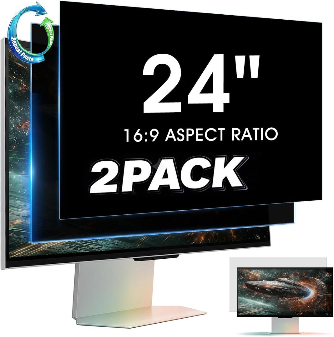 YAKAI 2 Pack 24 Inch Computer Privacy Screen for 16:9 Aspect Ratio Widescreen Monitor, Computer Monitor Privacy Filter, Removable Protector Film