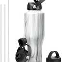 HYDROWION 40 oz Insulated Water Bottle with Straw fit in Car Cup Holder(Cold 48 hrs, Hot 24 hrs) Drinking Bottle with Straw Lid, Spout Lid and Flex Cap Leakproof Travel Thermo Mug，Marbling