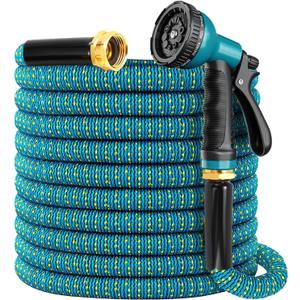 Expandable Garden Hose 100ft, 2026 New Flexible Water Hose 100 ft with 10 Function Nozzle, Solid Metal Fittings, Lightweight, No Kink, Leak-proof, Durable Expanding Hose for Gardening, Car Washing