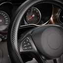 SEG Direct Car Steering Wheel Cover Universal Standard-Size 14 1/2"-15" Leather with Carbon Fiber Pattern Black