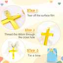 24 Pcs Baptism Acrylic Cross Tags Baptism Favors Cross with White Ribbon Gold Acrylic Cross Gift Bow Tag for Holy Water Bottles Decor, Birthday, Baby Shower, Christian Decor