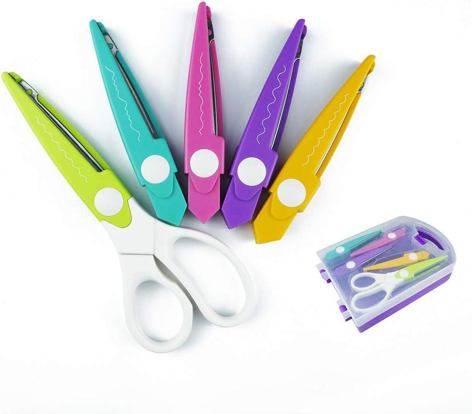 Decorative Scissors Set, 5 Pairs Craft Scissors Decorative Edges with Portable Organizing Container