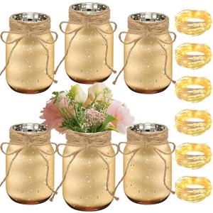 6 PCS 5 Inch Gold Vases Mason Jars for Centerpiece, Small Gold Mason Jar Table Flower Vases, Ideal for Wedding, Christmas & Home Decoration
