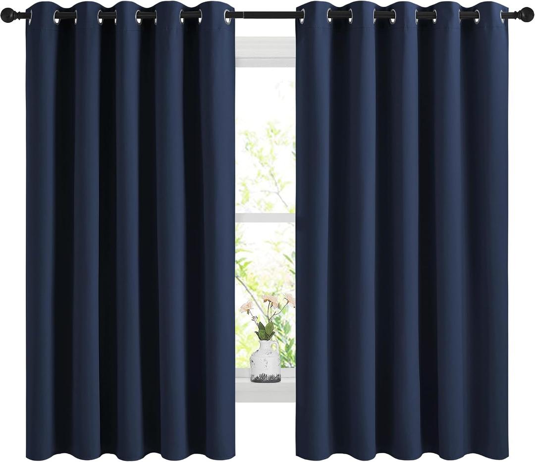 NICETOWN Blackout Curtains Panels for Bedroom, 2 Panels, 66 x 60 Inch, Navy, 3 Pass Microfiber Noise Reducing Thermal Insulated Solid Ring Top Blackout Window Drapes