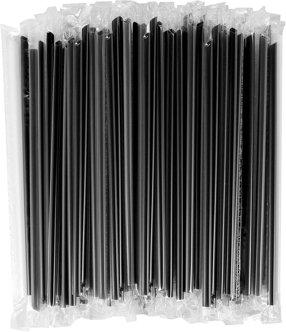 [400 Pcs] Black Individually Wrapped Disposable Plastic Straws(7.5" longX0.23" diameter)