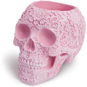 Skull Bowl Decorative Skull Vase Makeup Brush Pen Holder Organizer Dresser Gothic Table Organizer Decoration, Pink Skull Pot Enthusiasts Gifts