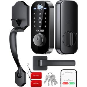 OKIBB Smart Front Door Lock Set, Built-in WiFi, Keyless Entry Deadbolt with App Remote Control, Electronic Digital Touchscreen Keypad with Lever Handle, Fingerprint/Passcode/Fob/Key Unlock, Auto Lock