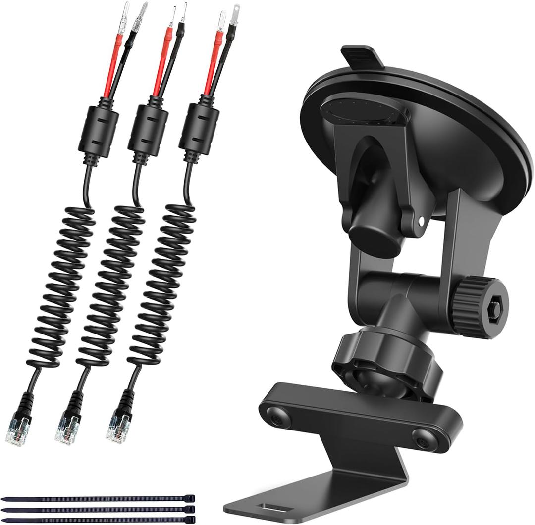 Radar Detector MountSuper Strong Suction Cup Windshield Holder + Rearview Mirror Hard Wire Power Cord Plug,Elastic Cable Kit  Easy Install (for Uniden R7 R8 Radar)