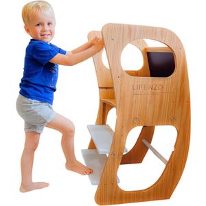 4-in-1 Toddler Kitchen Stool for Kids  Adjustable Wooden Toddler Helper with Chalkboard, High Chair & Rocking Mode  Safe Step Stool for Toddlers (1272 Months)