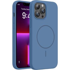Miracase Magnetic for iPhone 13 Pro Max Case, [Soft Anti-Scratch Microfiber Lining], Compatible with MagSafe, Liquid Silicone Shockproof Drop Protection Phone Case for 13 Pro Max, Glass Blue