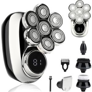 5-in-1 Electric Head Shaver for Bald Men in Gunmetal with LED Display, IPX7 Waterproof Grooming Kit, Turbo Speed Rotary Razor with Precision Blades for Wet & Dry Use