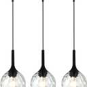 VINLUZ 3 Pack H-Type Matte Black Track Lighting Pendant Industrial Kitchen Island Lighting with Round Ribbed Glass Shades, Hanging Chandelier for Dining Room