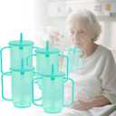 4 Pcs Adult Sippy Cups for Elderly, 12 oz Plastic Spill Proof CupSippy Cups for Adults Elderly Drinking Cups, with 2 Handles Straw and Lid for Adults Hospital Disabled Dysphagia Patients
